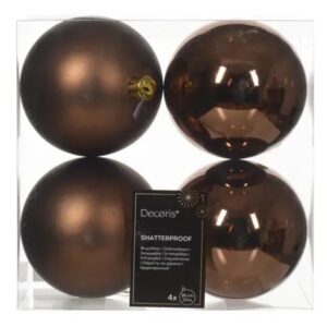 4 Piezas Bolas de Navidad Marrón con acabado brillante y mate - Diámetro 10 CM - Adornos de Árbol de Navidad para Decoración Navideña