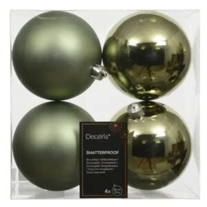 4 Piezas Bolas de Navidad Verde Oliva con acabado brillante y mate - Diámetro 10 CM - Adornos de Árbol de Navidad para Decoración Navideña